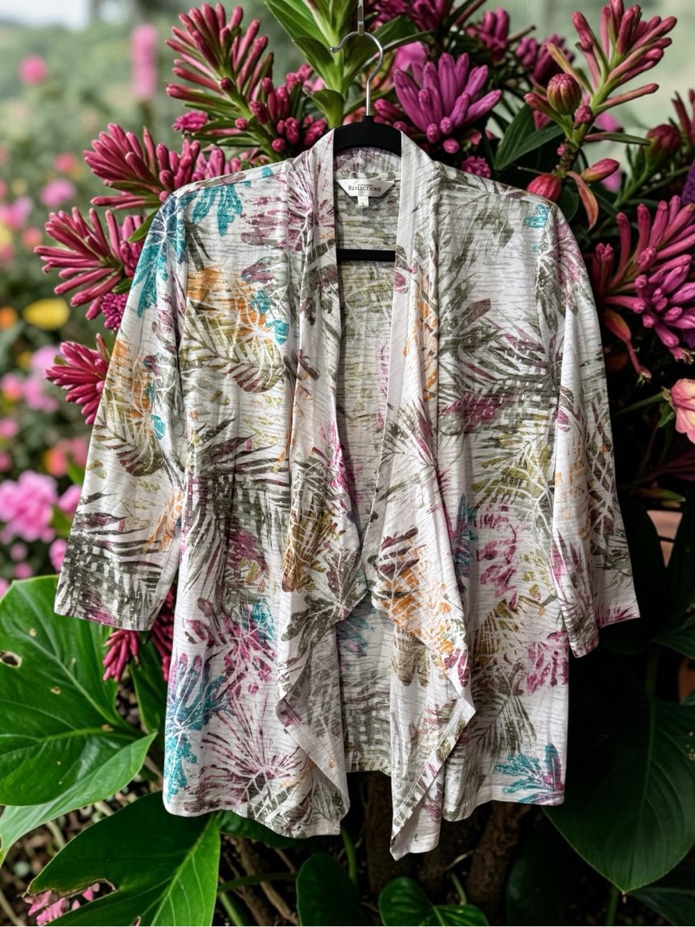 Northern Reflections Tropical Print Lightweight Draped Cardigan